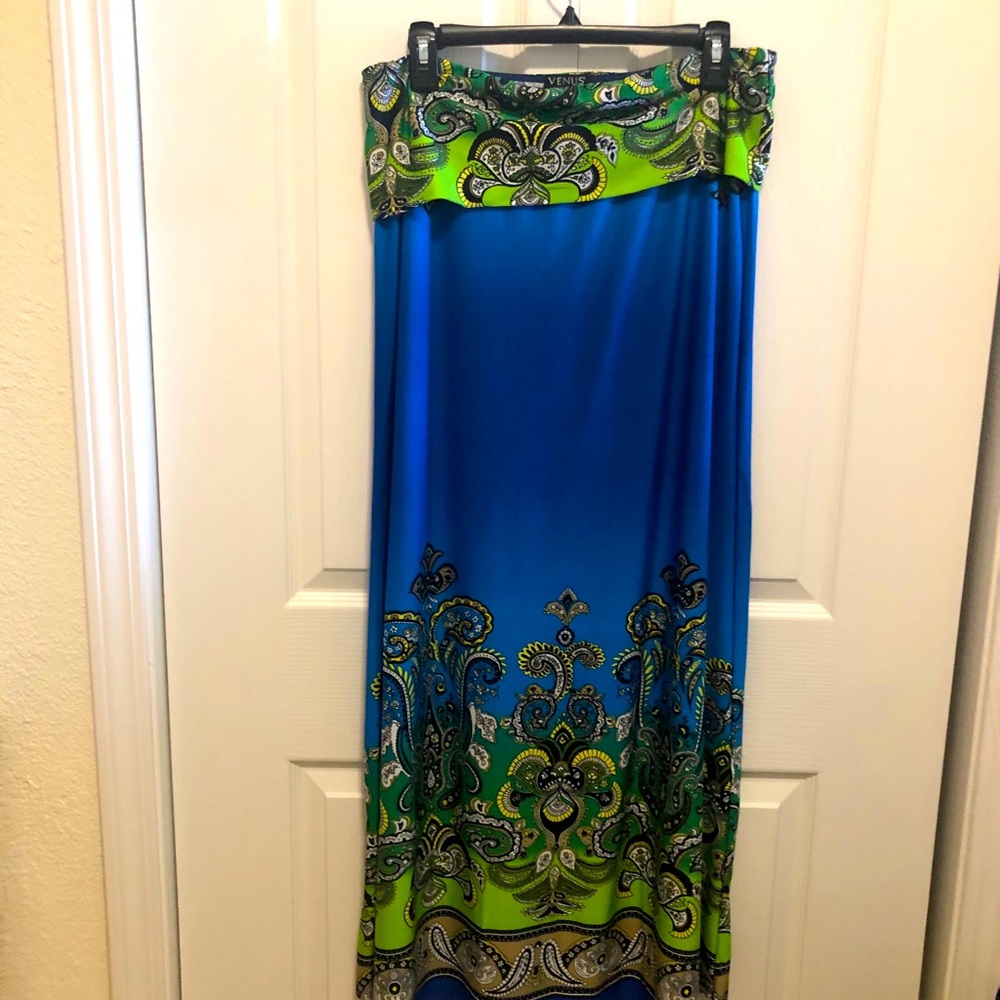 Blue green black and white maxi skirt